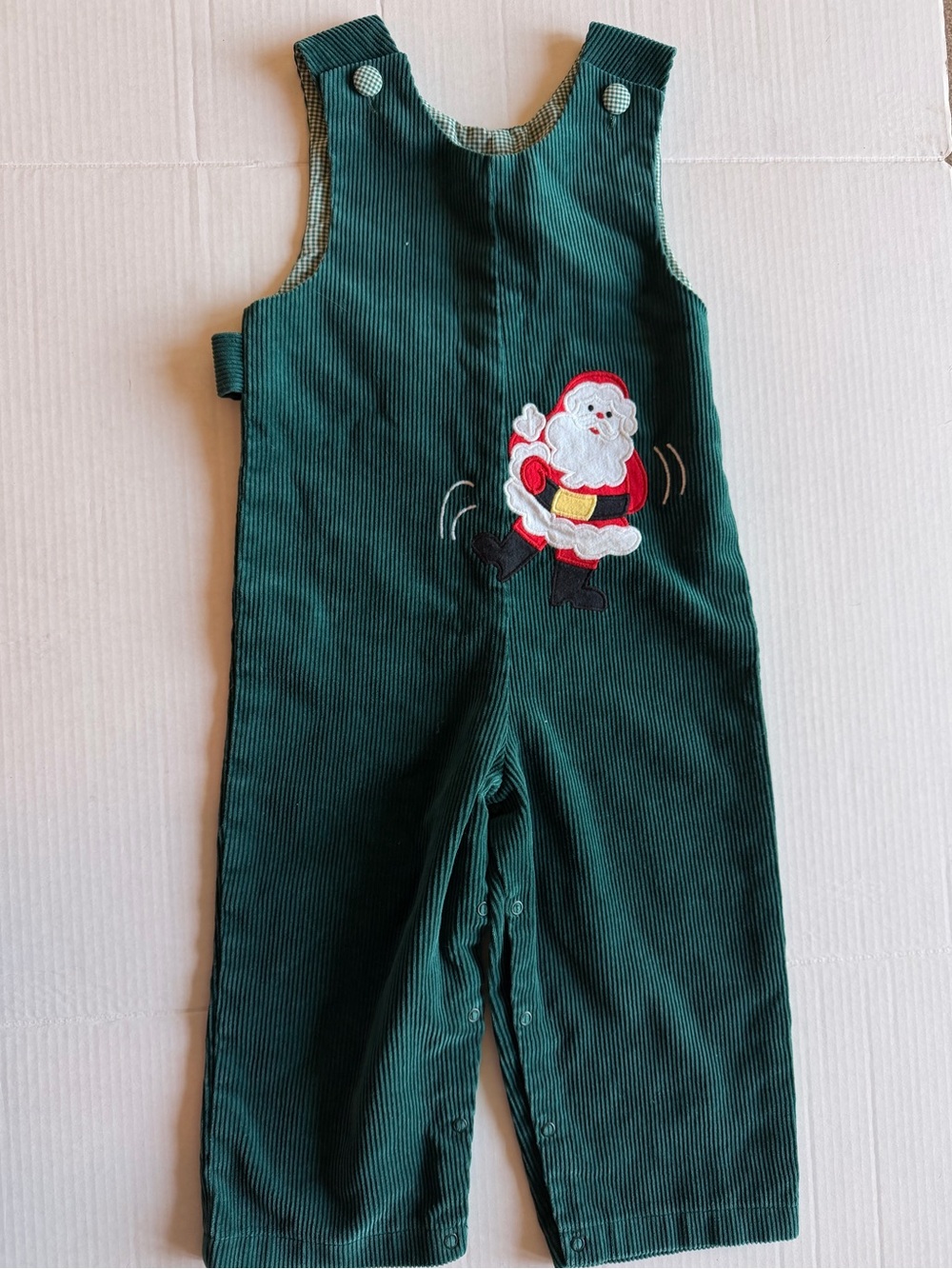 Vintage Kelly’s Kids Corduroy Santa Overall One Piece Longall Christmas Appliqué